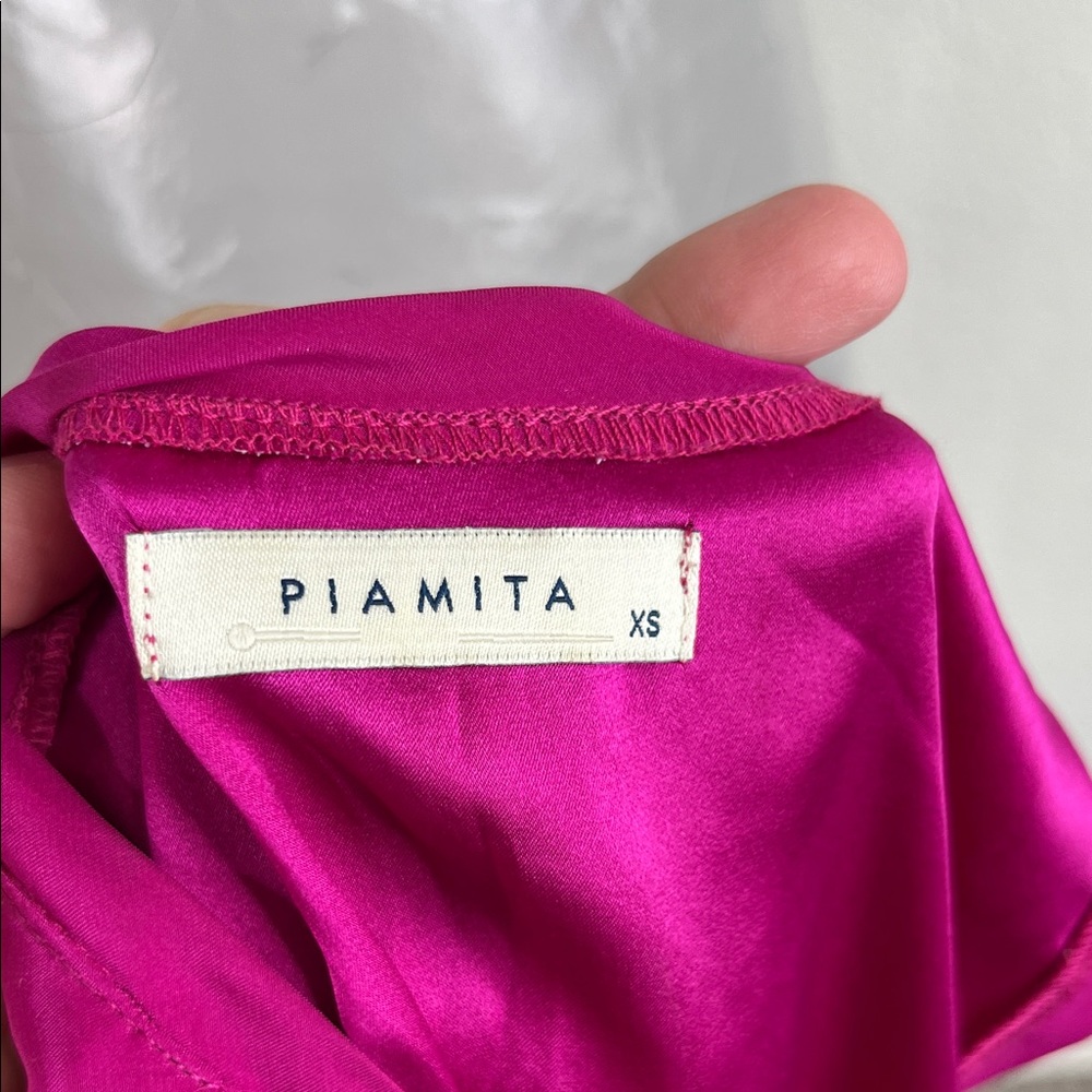 PIAMITA Silk Magenta Pocket Tank Top Blouse - Picture 6 of 7